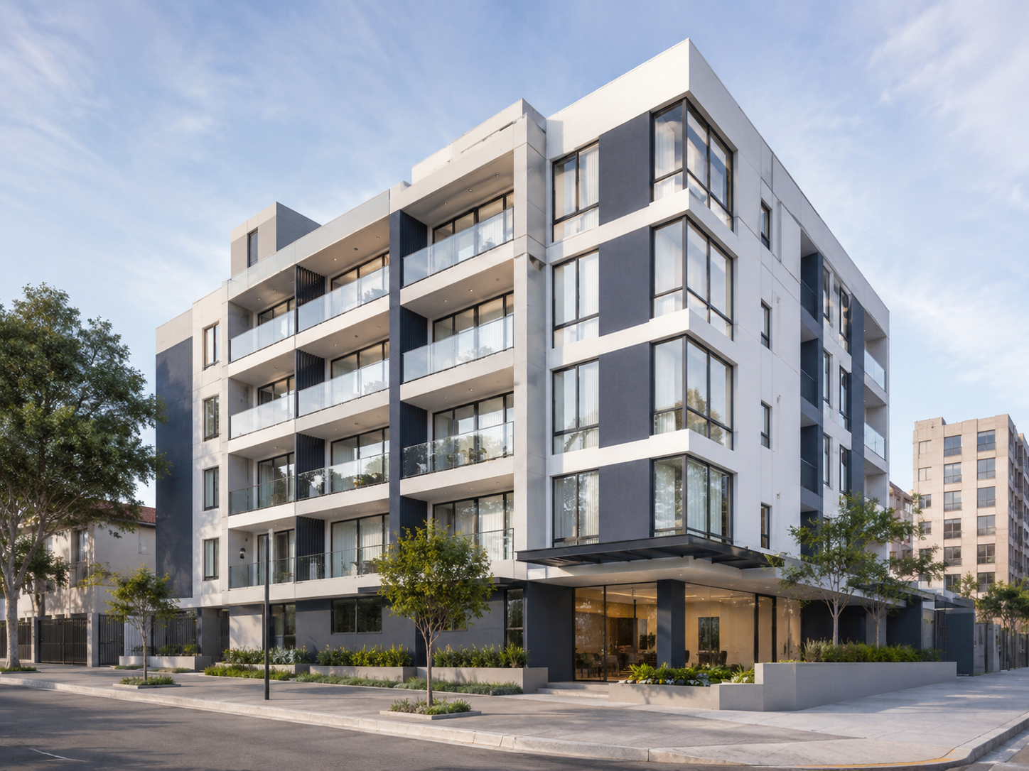 TwinTown building — verified contemporary white facade