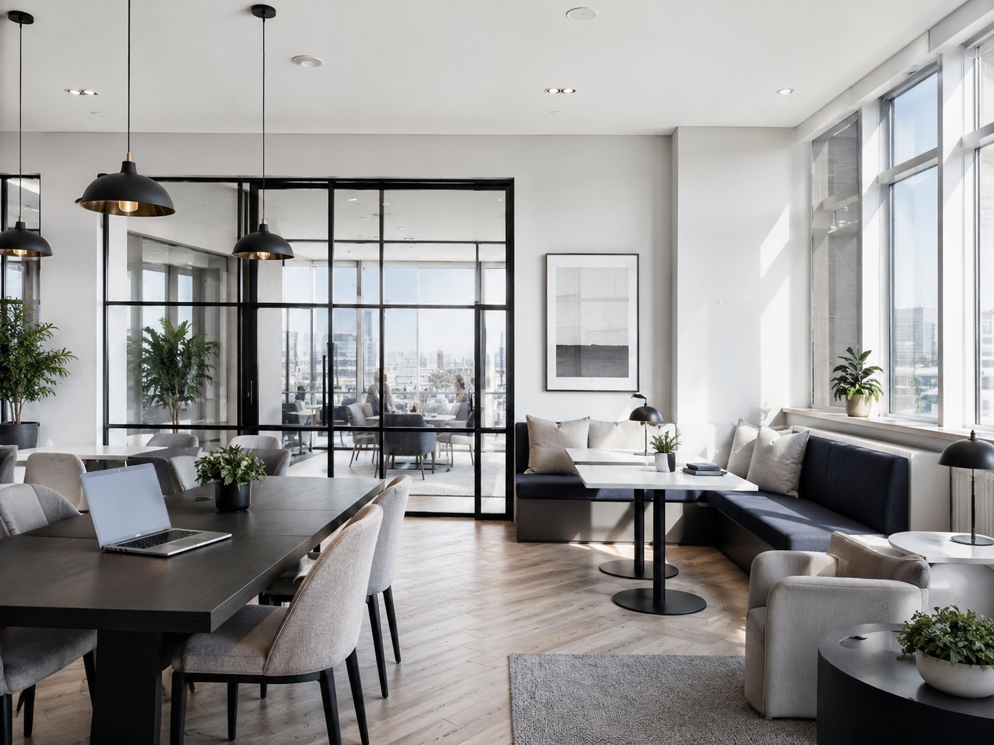 TwinTown co-living interior — social and coworking area